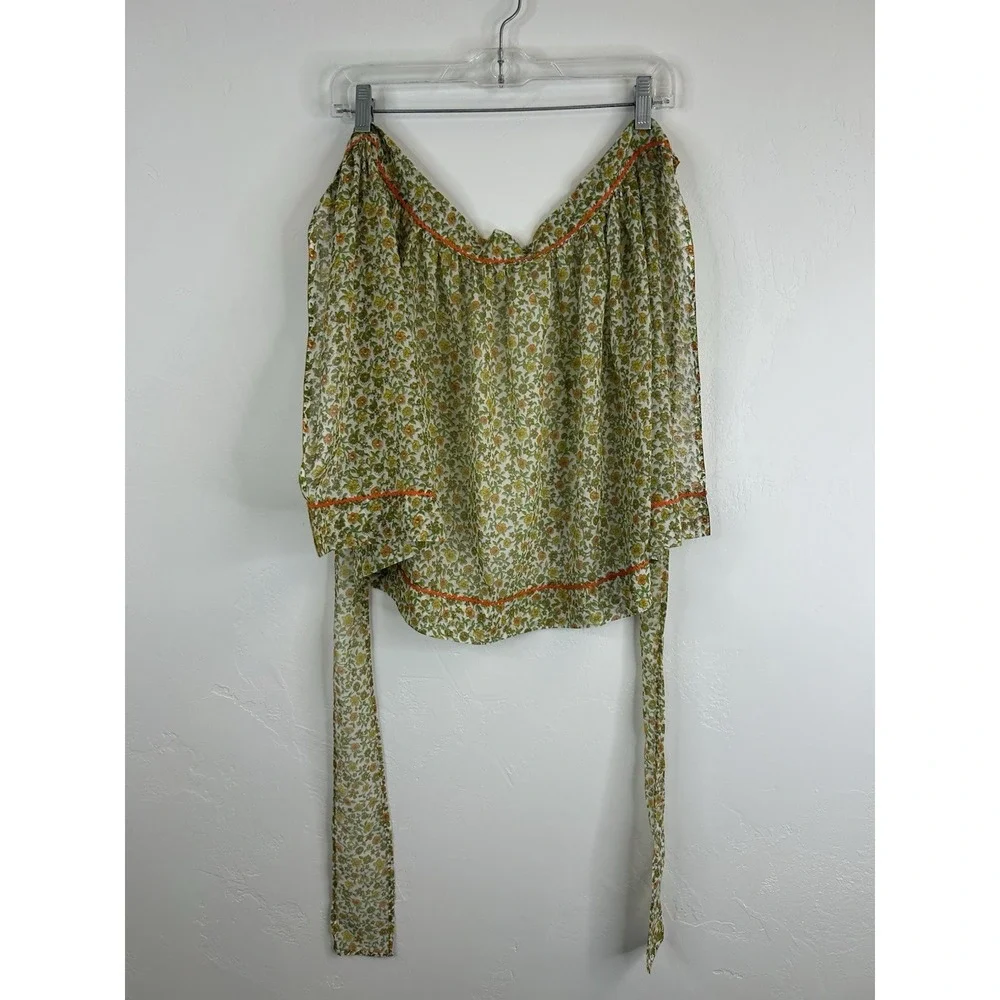 Vintage 70s Retro Floral Sheer Half Apron Long Ties Cottagecore One Size Boho